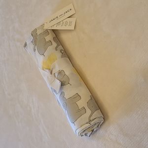 Janie And Jack Muslin swaddle Elephant Print Yellow Grey Blanket Baby